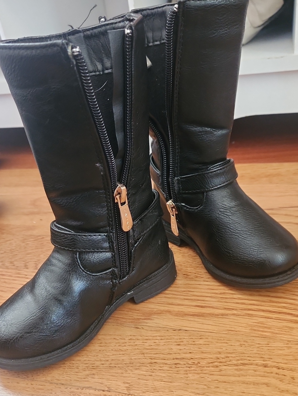 Tahari Black Toddler Riding Boots with Gold Zipper Pulls